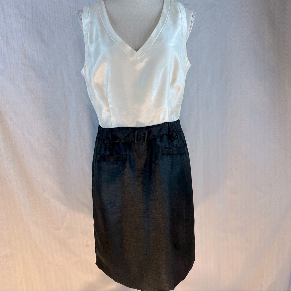 Banana Republic Dress Sloan Black & White Color Block Taffeta Sleeveless 10
